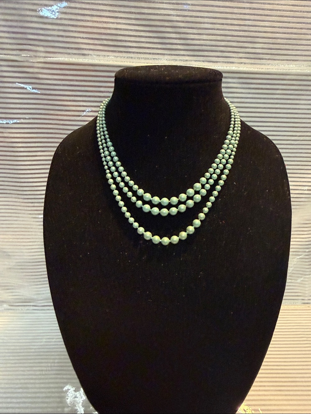 Three-Strand Mint Green Metal Beaded Necklace - Women Jewelry